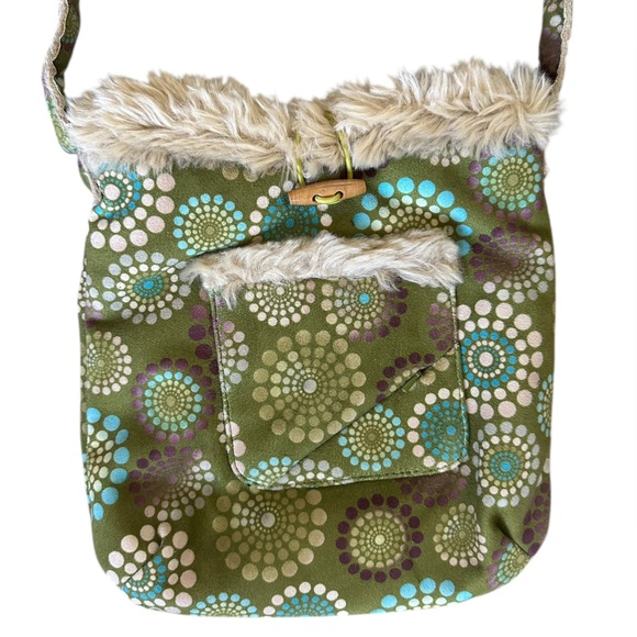 ATHLETA faux suede & faux fur lined crossbody bag/purse VINTAGE VIBES - NWOT!